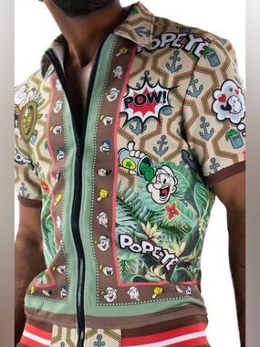 Reason Popeye Exclusive Collab Zip-Up Cabana Shirt Men’s L